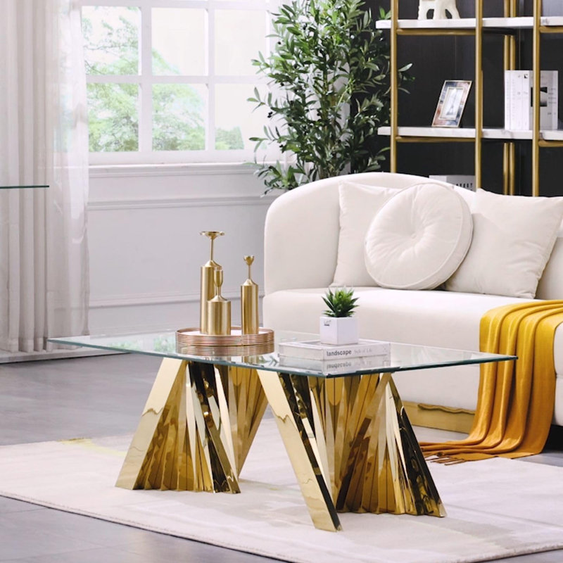 50" Glass And Stainless Steel Coffee Table, Gold