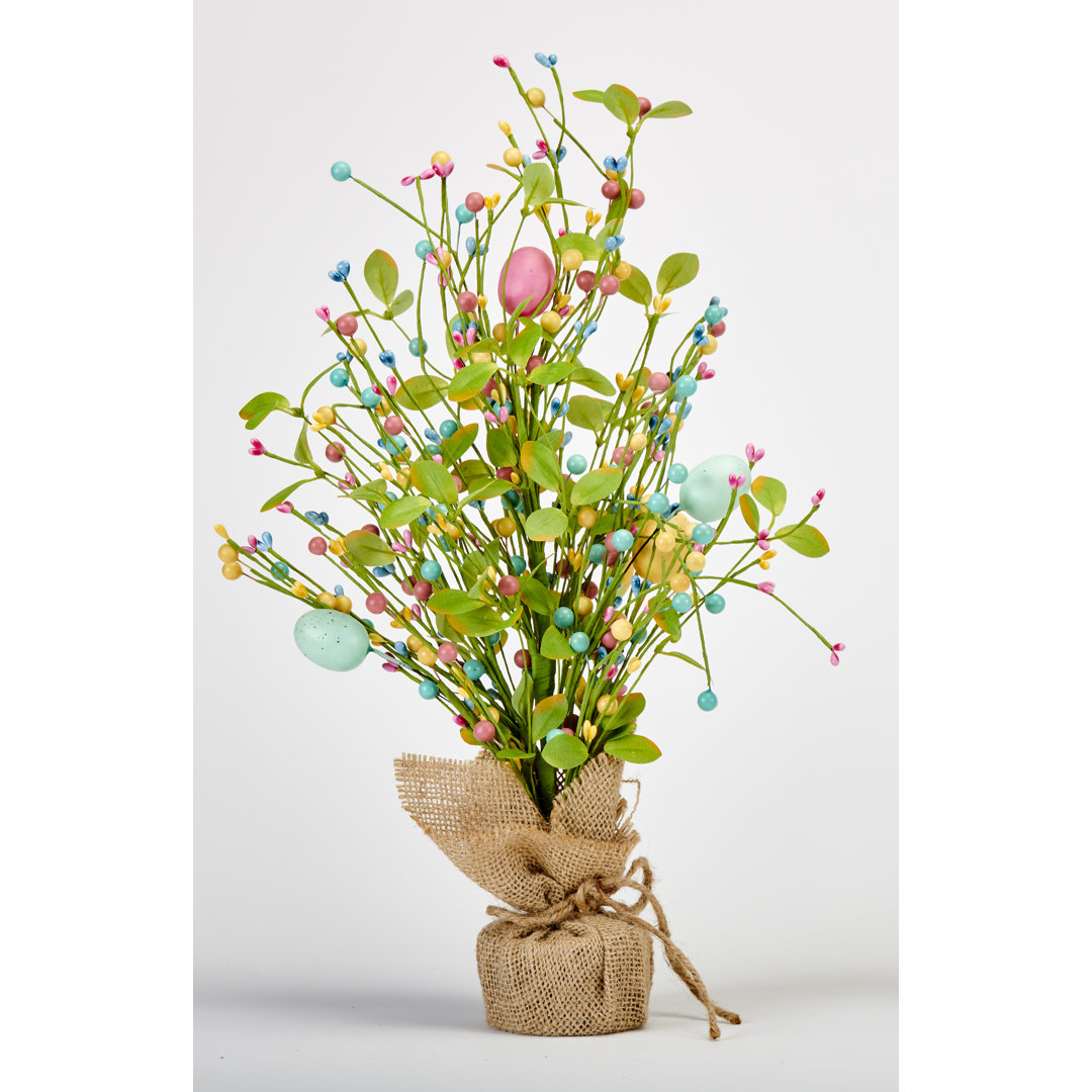 18" Easter Eggs, Berries & Green Leaves Tree in Burlap Sack The Holiday Aisle®