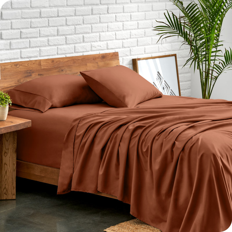 Microfiber Sheet Set, Orange, Queen Sheet Set with 2 Pillowcases