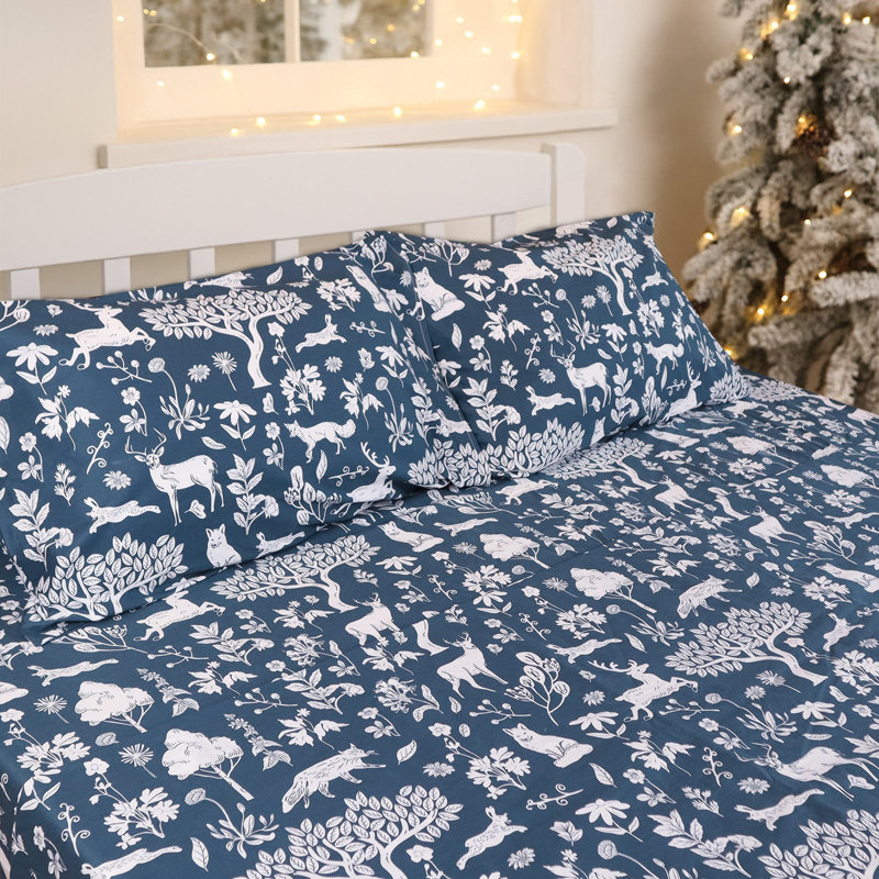 Gogreen 100% Cotton Christmas Printed 4PC Deep Pocket Full Sheet Set Fit 16", Breathable Super Soft Full Size Sheet Set, Luxury Hotel Style Home Decor Full Bed Sheet Set, Gift For Women, Men