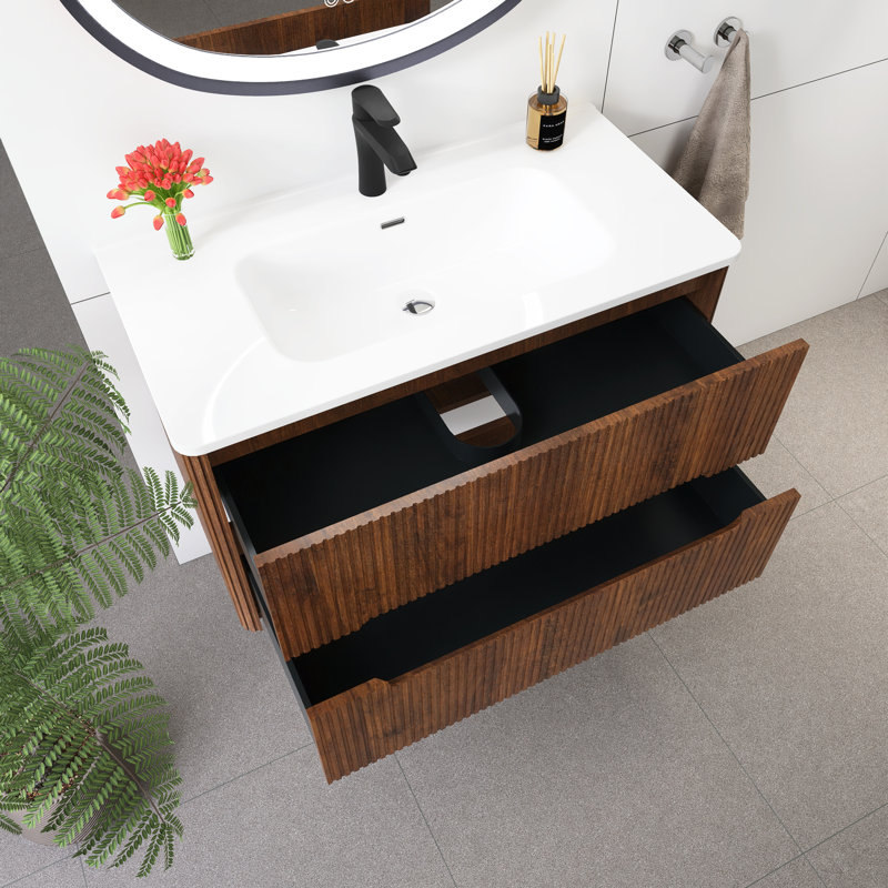 36'' Wall Mounted Single Bathroom Vanity With Ceramic Top