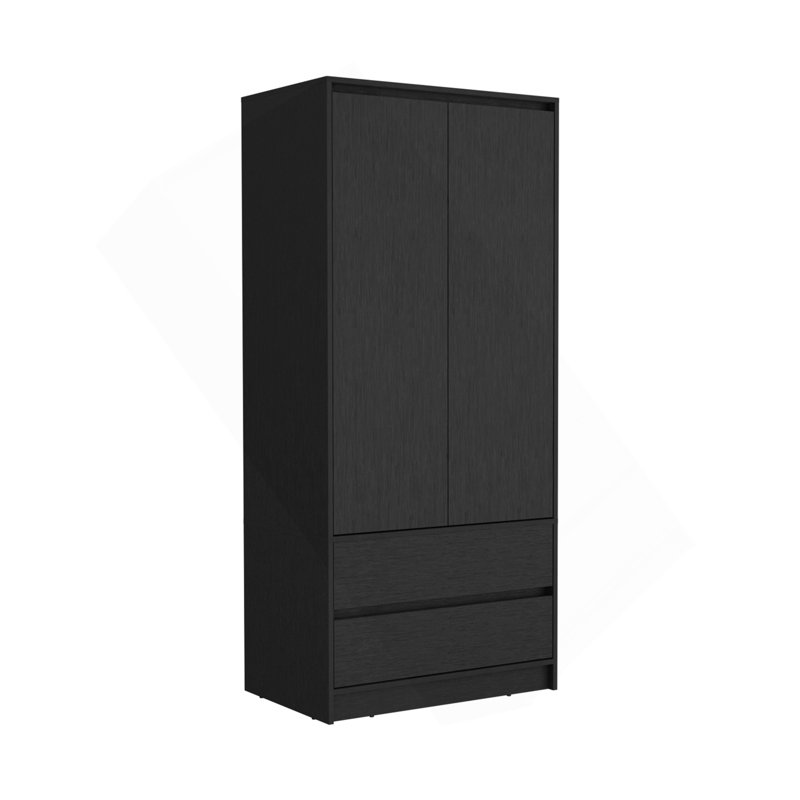 Armoire 2 tiroirs Austin, double porte, tringle - noir, Noir