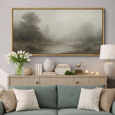 Large Framed Canvas Print Wall Art - Vintage Landscape Print for Modern Farmhouse Decor