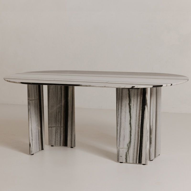 Celia Oval Marble Dining Table, Panda