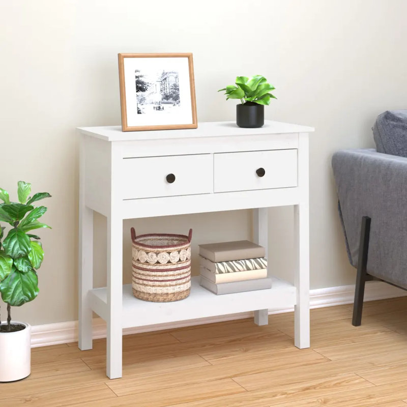 Console vidaXL avec rangement en bois de pin massif, H 29,5 po x l 29,5 po x P 13,8 po, Blanc
