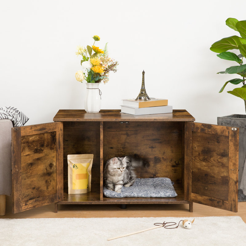Enclosed Litter Box Enclosure with Lockable Lid, Brown