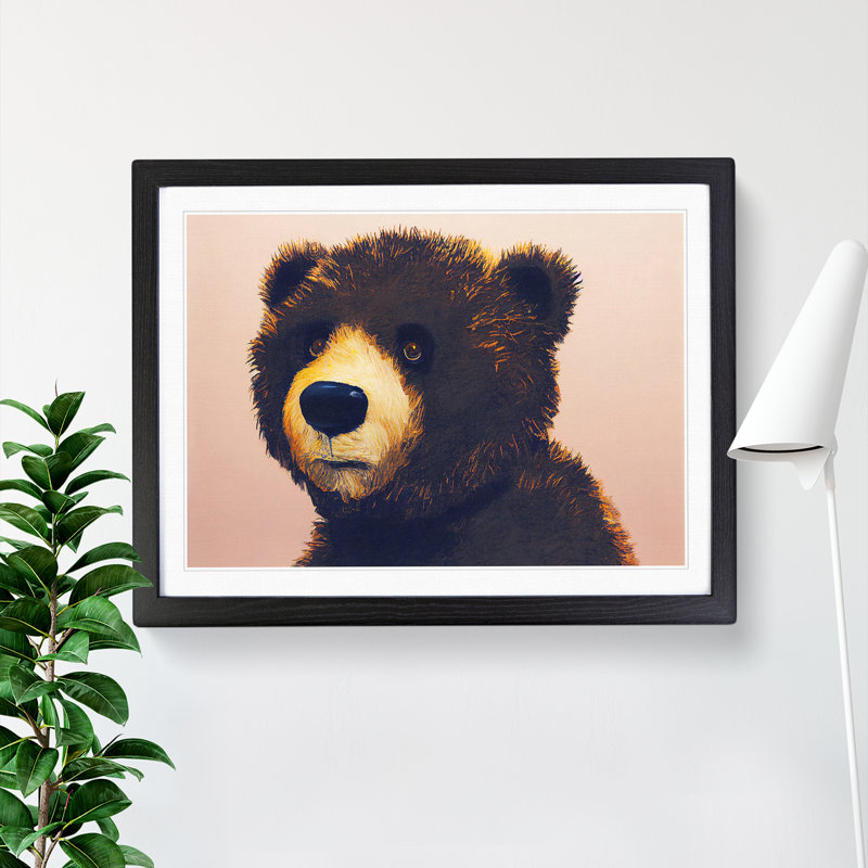 Effervescent Teddy Bear - Single Picture Frame Painting, 46cm H x 64cm W x 2cm D, Black