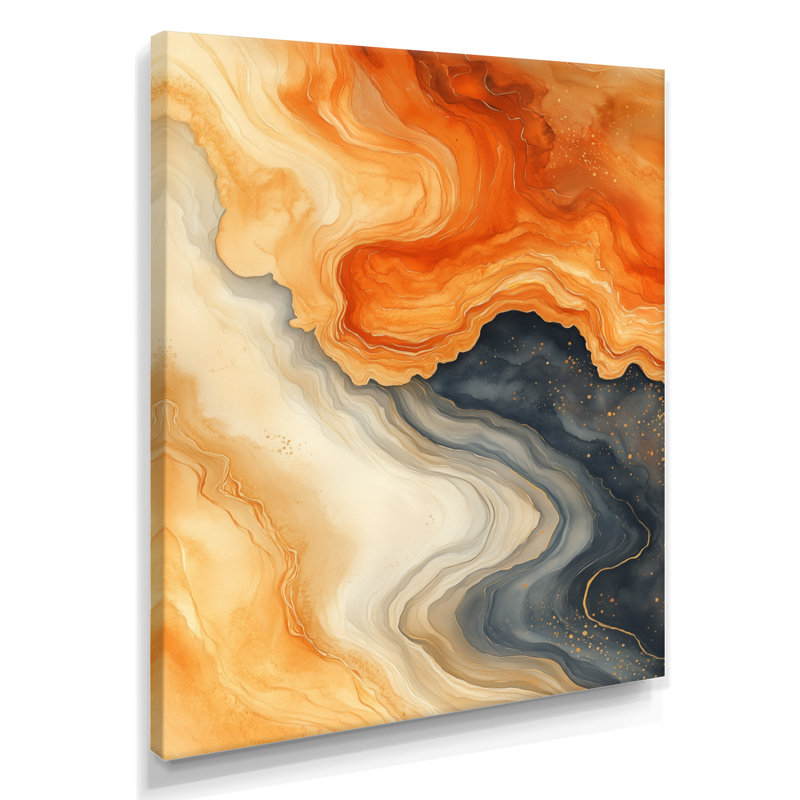 «Warm Earth Flow Abstract Ink II», reproduction d'art sur toile contemporaine orange, H 32 po x l 16 po, Toile tendue