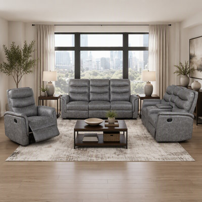 Ensemble de canapé inclinable 3 pièces gris