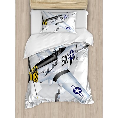 Airplane P-51 Mustang Dallas Doll Detailed Illustration American Air Force Duvet Cover Set -  Ambesonne, nev_39091_twin