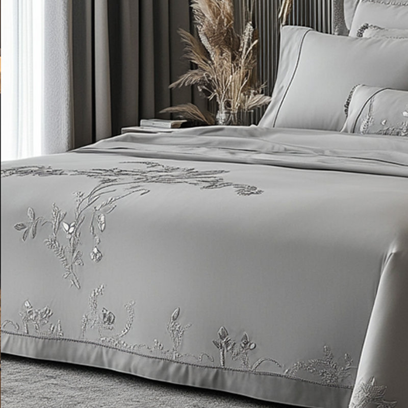 Exquisite Embroidered Floral Bed Skirt