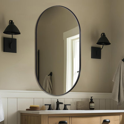 Kaitlee Modern Capsule Bathroom Vanity Wall Mirror | Stainless Steel Frame