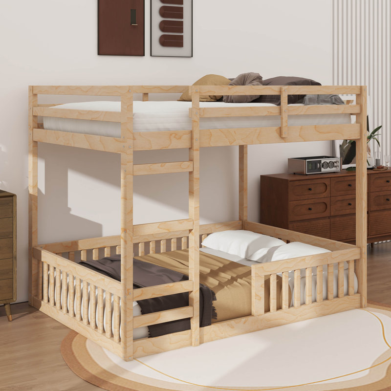 Full-Over-Full Wooden Bunk Bed Comes With A Ladder And Protective Safety Rails, Natural