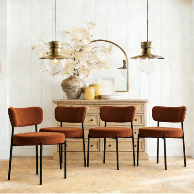 Modern Accent Chair, Upholstered Dining Chairs, Teddy Fabric Armless Dining Chair, Set with Backrest For Dining Room, Kitchen, Living Room