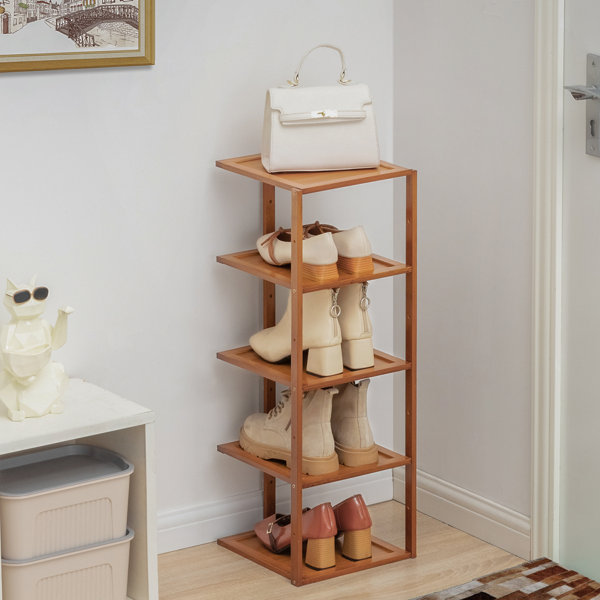 5 Tiers Modern Bamboo Shoe Rack, Organizer Storage Free Standing Stand 16  Pairs for Entryway Hallway