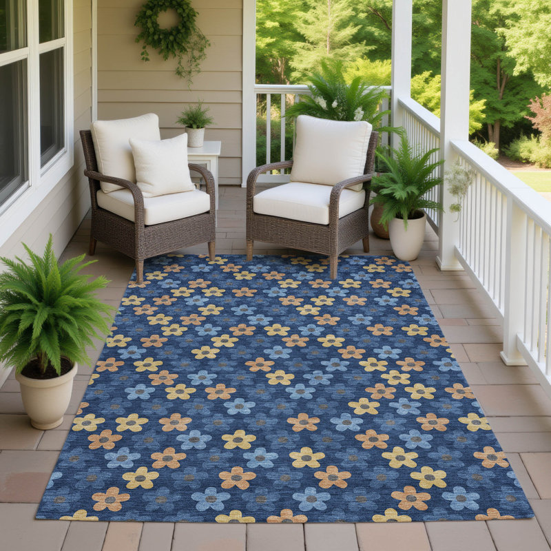 Machine Washable Indoor/Outdoor Chantille ACN2569 Kids Rug, Navy, 5' x 7'6"