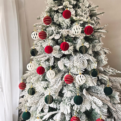 30 pièces de boules de Noël en velours ornements d'arbre de Noël floqués boules en plastique décorations de Noël décorations suspendues arbre de Noël