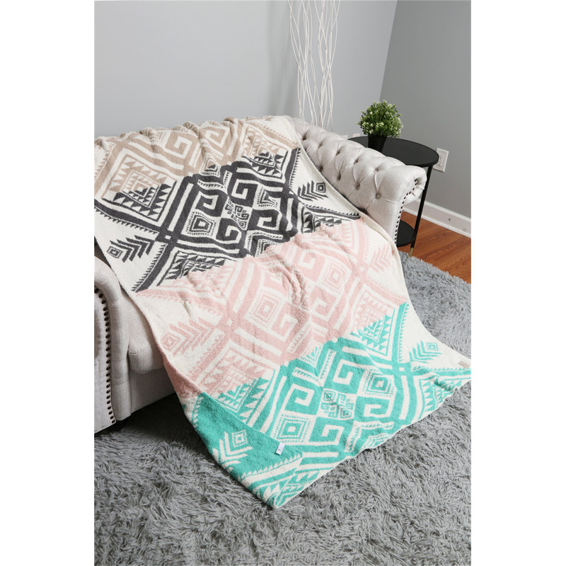 Jeté de lit Tribal, Gris/rose/bleu