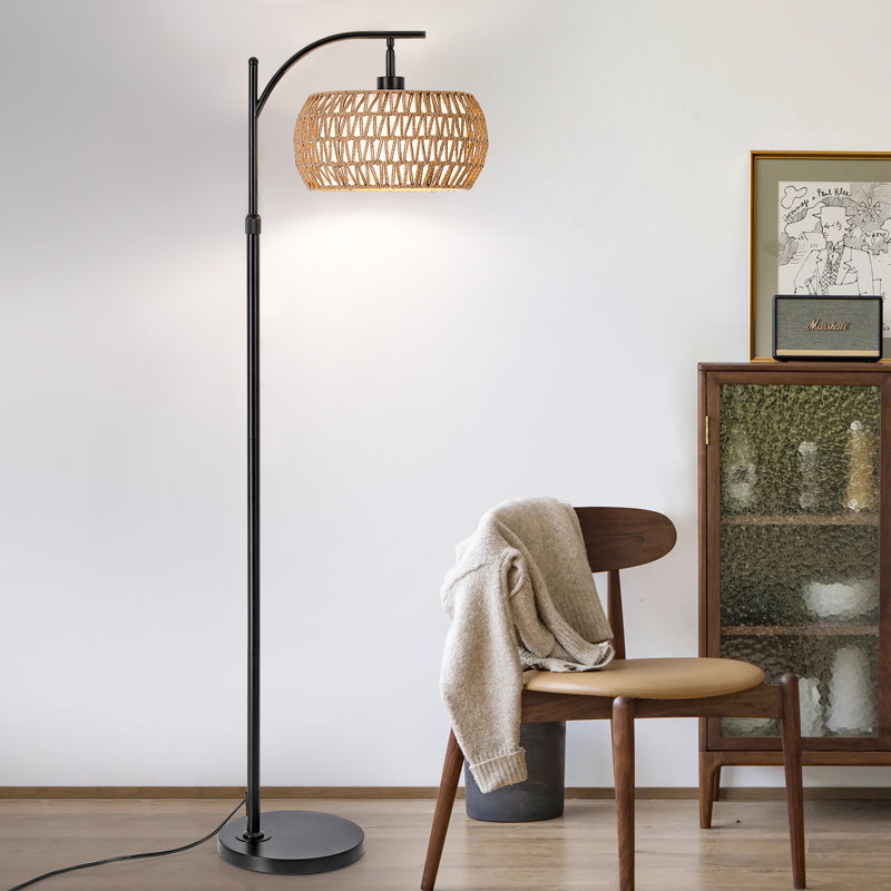 Abdool 68.5'' Arched/Arc Remote Control Rattan Floor Lamp