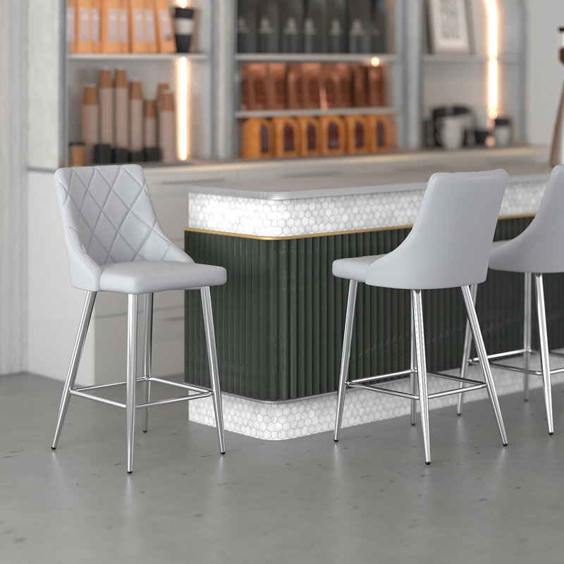 Tabouret de comptoir 26 po Bak, Chrome chrome, Blanc