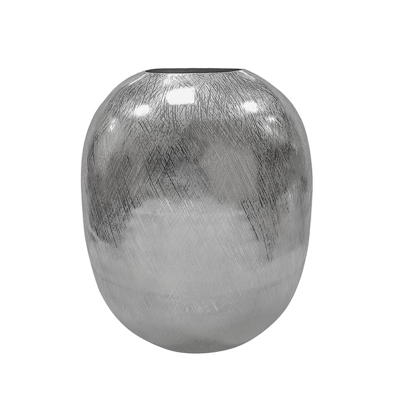 12.5x12.5x15" Aluminum Vase, Silver Streaks, 15" H x 12.5" W x 12.5" D