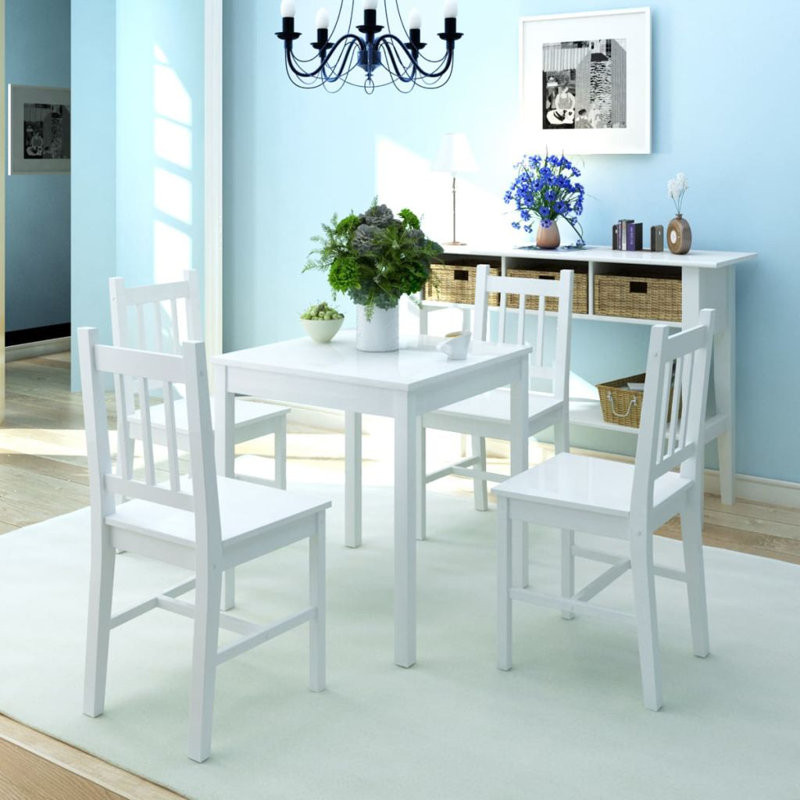 Rhinelander 4 - Person Pine Solid Wood Dining Set, White