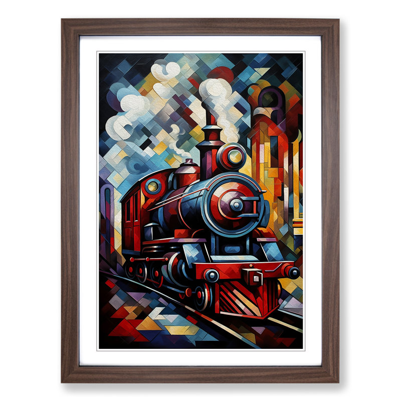 Steam Train Cubism - Framed Print, Walnut, 46" H x 34" W x 2" D