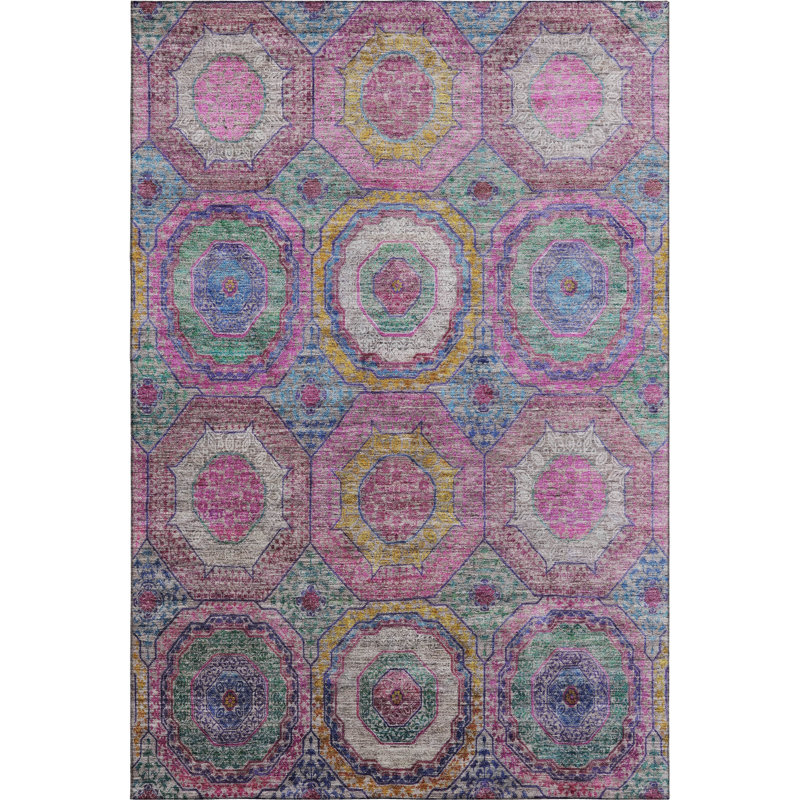 Premium Machine Washable Mayfield AMF2049 Panel Rug, Pink, 9' x 12'