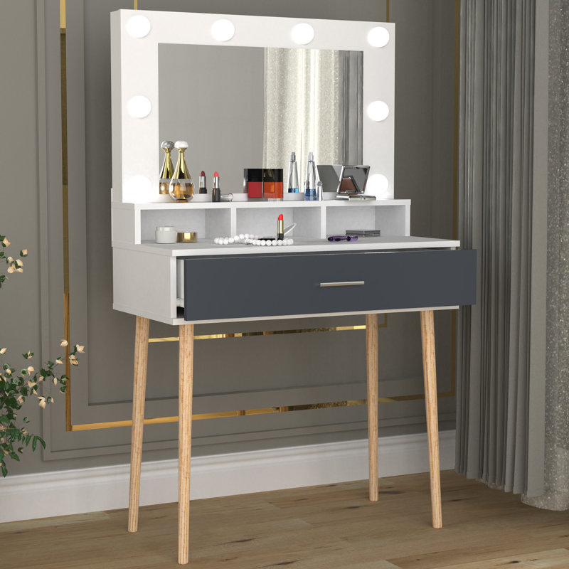 Sacaton Dressing Table with Mirror, Black / Grey