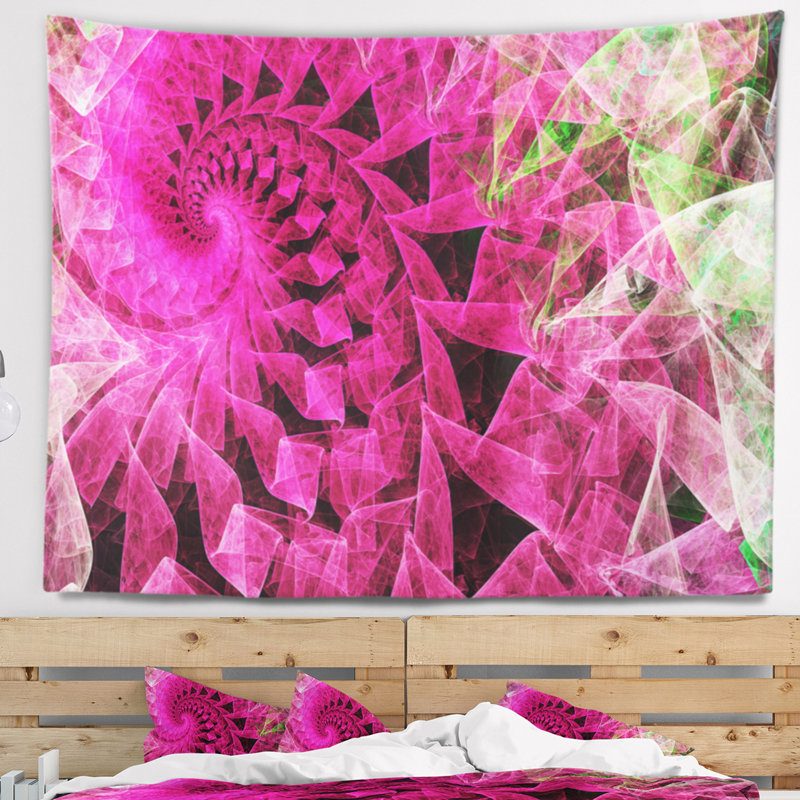 Tapisserie kaléidoscope en spirale rose abstract, H 78 po x l 92 po