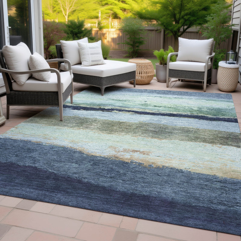 Tapis rayé intérieur / extérieur lavable à la machine ACN2169, Rectangle 10 pi x 14 pi