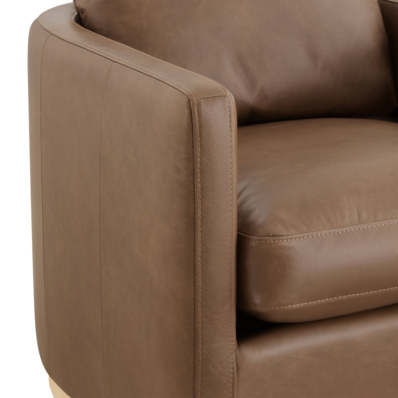 Bobbi Genuine Leather Swivel Armchair, Marseille Camel Top Grain Leather
