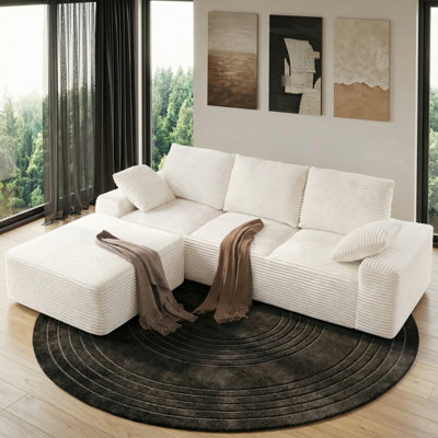 103.5" Wide Sectional Boneless Sofa 4 Seat Overszied Corduroy Modular Deep Seat Cloud Couch With Upholstered Ottoman, No Assembly Required by Latitude Run