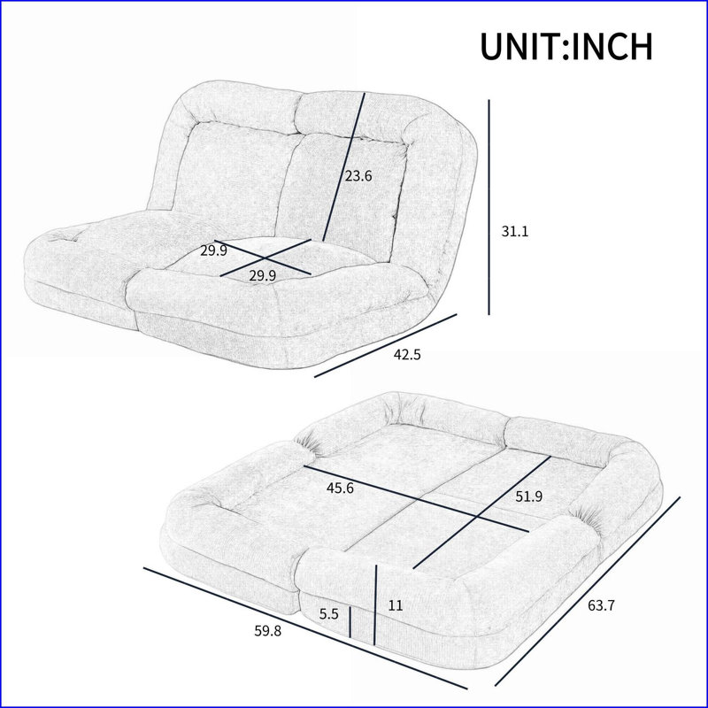 Canapé-lit convertible simple à 18 positions - Canapé pliant multi-usage pour petits espaces | Blanc | Profondeur du siège 63,78