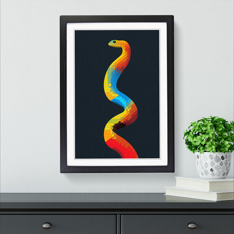 Python Minimalism Art - Framed Print, 64cm H x 46cm W x 2cm D, Black Framed