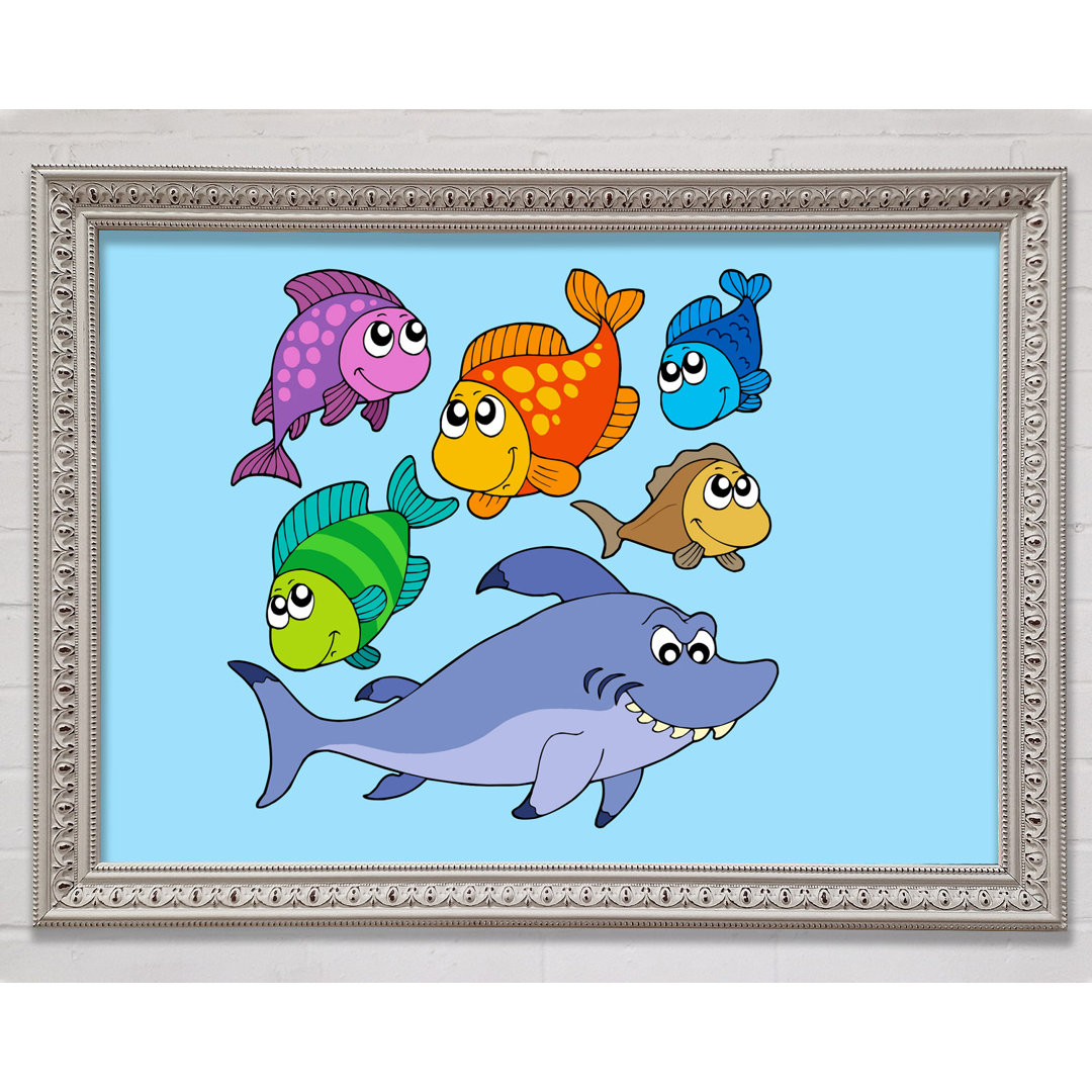 Gerahmtes Leinwandbild Shark and Fish Baby Blue