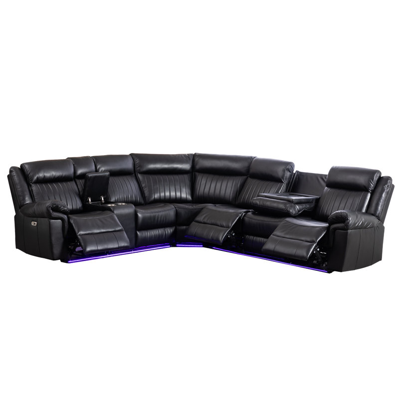Canapé modulaire inclinable l 100 po Ronae, Noir, noir, noir, noir