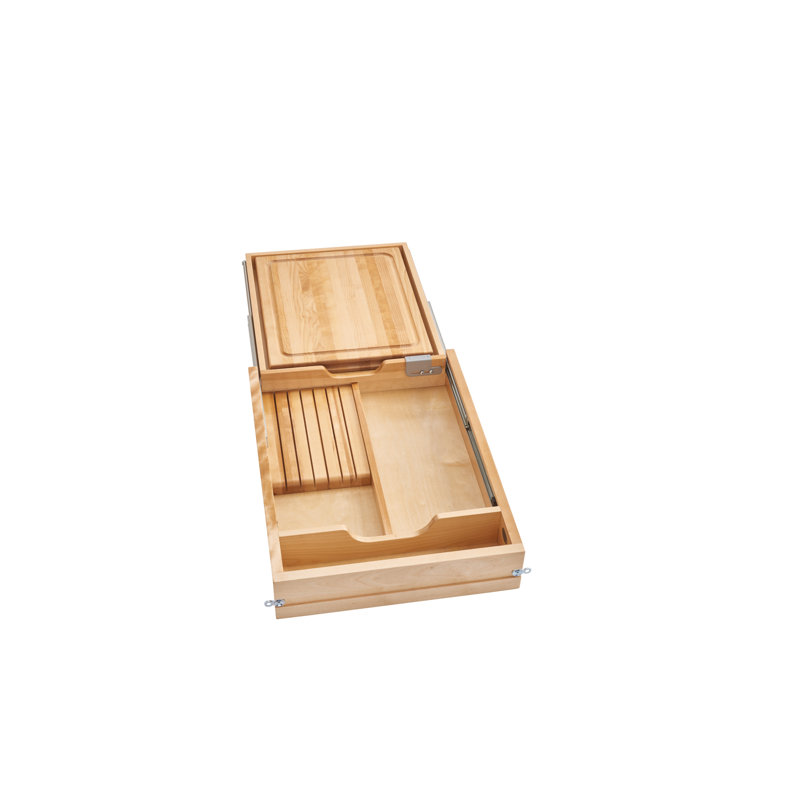 Organisateur de couteaux en bois et système de tiroir de rechange avec fermeture en douceur, 16.5"