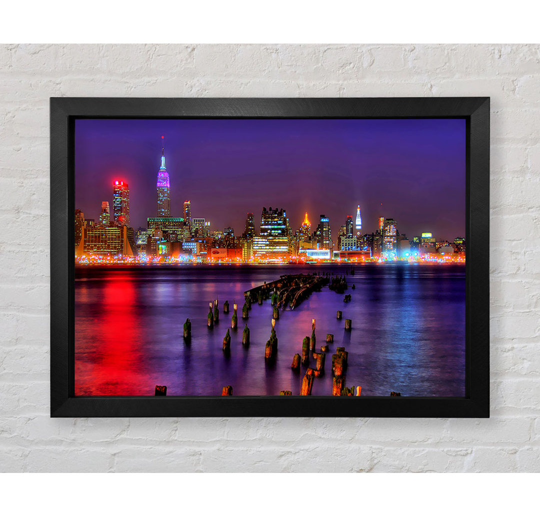 Gerahmter Kunstdruck New York City Purple Sky Reflections