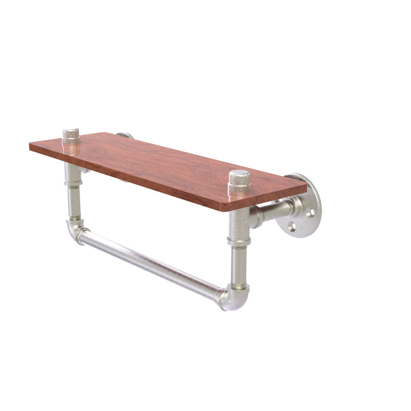 Tablette en bois massif Bayer, Nickel satiné, H 6,5 po x l 16 po x P 5,6 po