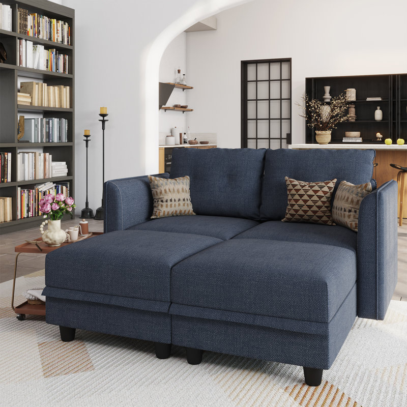 Canapé modulaire en L rembourré 4 pièces Tomario, Polyester bleu