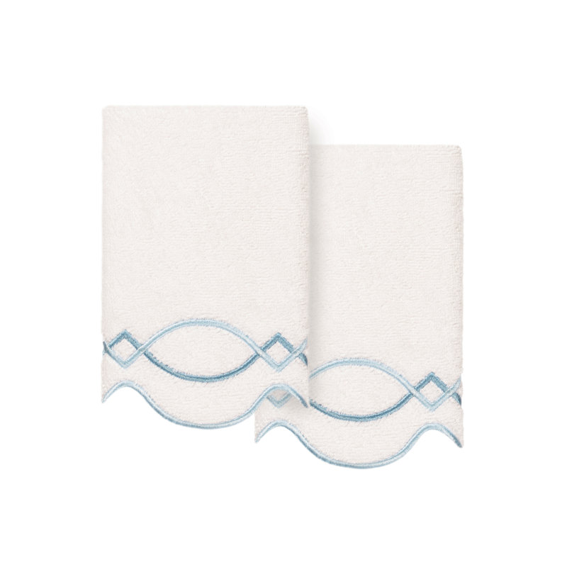  Ensemble de serviettes 100% coton turque DIAMOND CHAIN 2PC, Ensemble de 2 serviettes à doigts, Blanc / Bleu