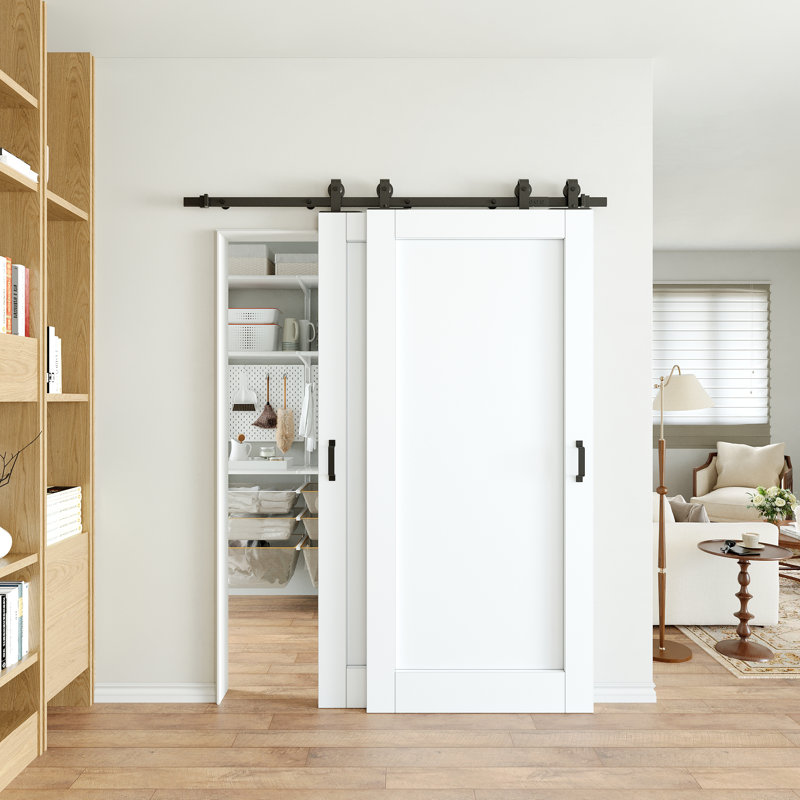 56 * 80 Bypass Barn Door-White Primed Solid Core Sliding Barn Door With Installation Hardware Kit/No Assembly Required