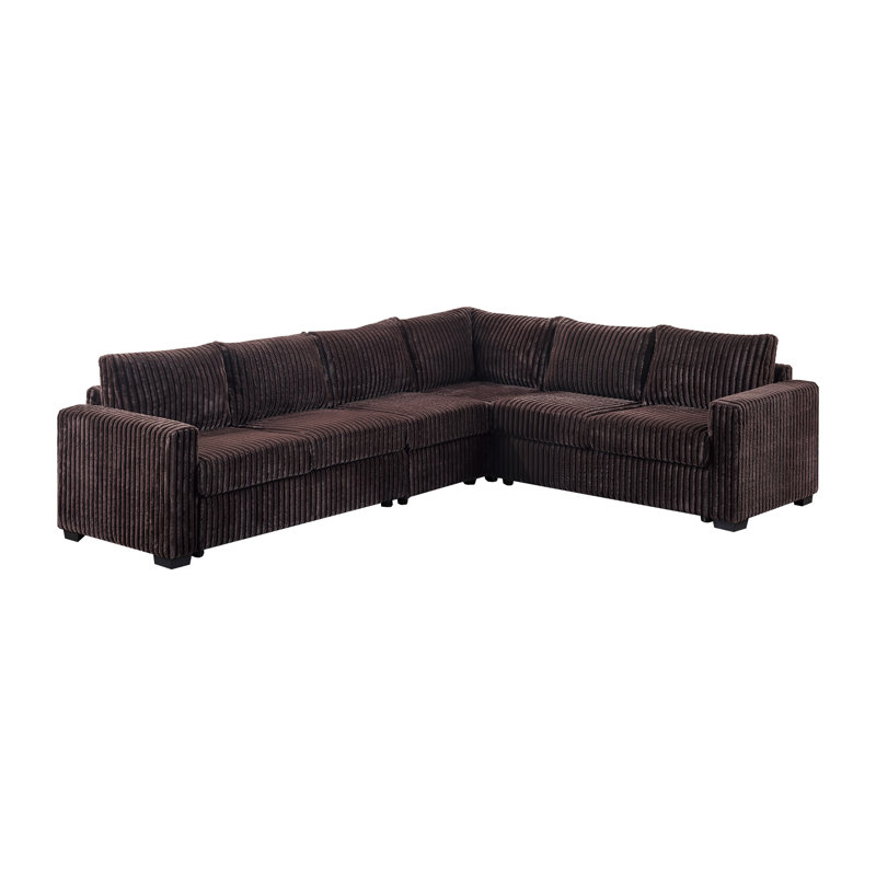 L-Shaped Sectional Set 4Pc One Arm Loveseat Armless Chair Corner Wedge Cushion Back Plastic Leg Corduroy Upholstered Primary Living Room