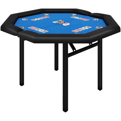 48" Octagonal Folding Poker Table for 8 Players, Portable Casino-Style Game Table with Padded Rails, Stainless Steel Cup Holders & Collapsible Metal Legs