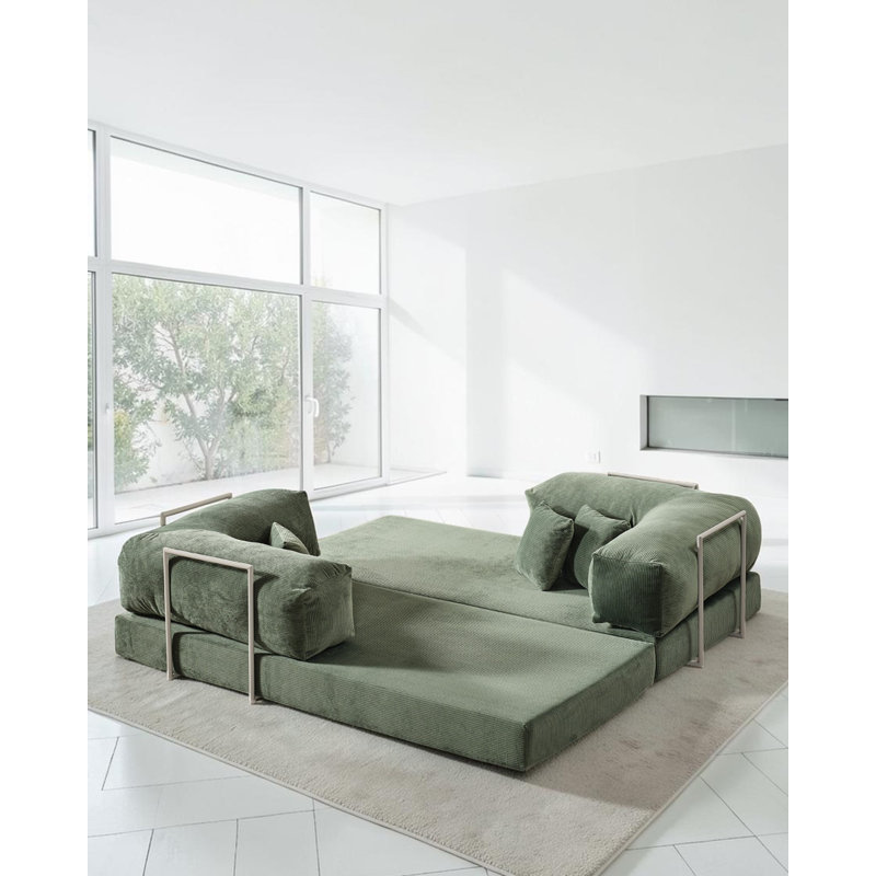 Canapé modulaire en L en velours vert, Vert