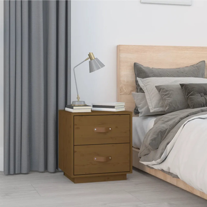 40cm W Solid Wood Bedside Table, Honey Brown, Individual