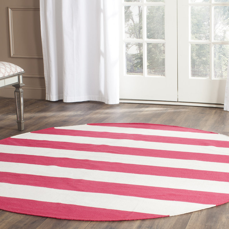 Tapis rouge / blanc en coton tissé à la main Brookvale, Rond 4 pi