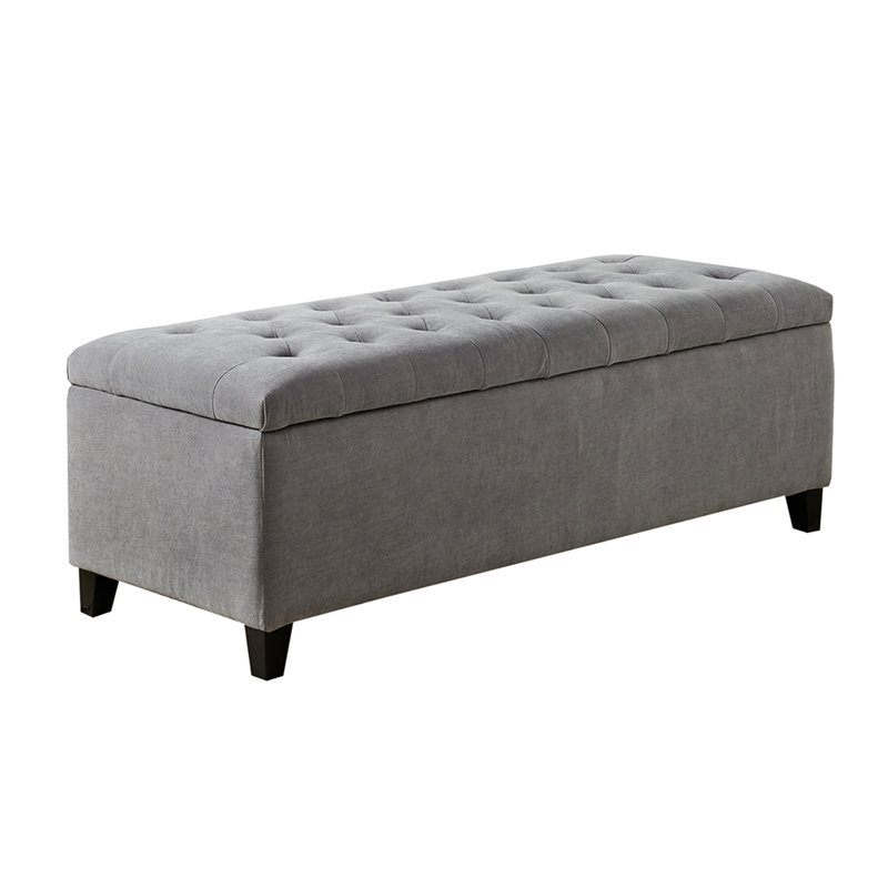 Banc gris avec fermeture en douceur et compartiment intérieur pour le rangement des idées de décoration intérieure