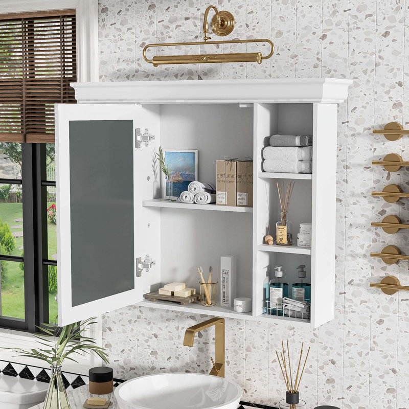Armoire de salle de bain murale moderne avec plusieurs options de rangement et porte miroir élégante